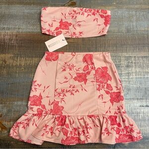 Missguided Coral Floral Skirt Set